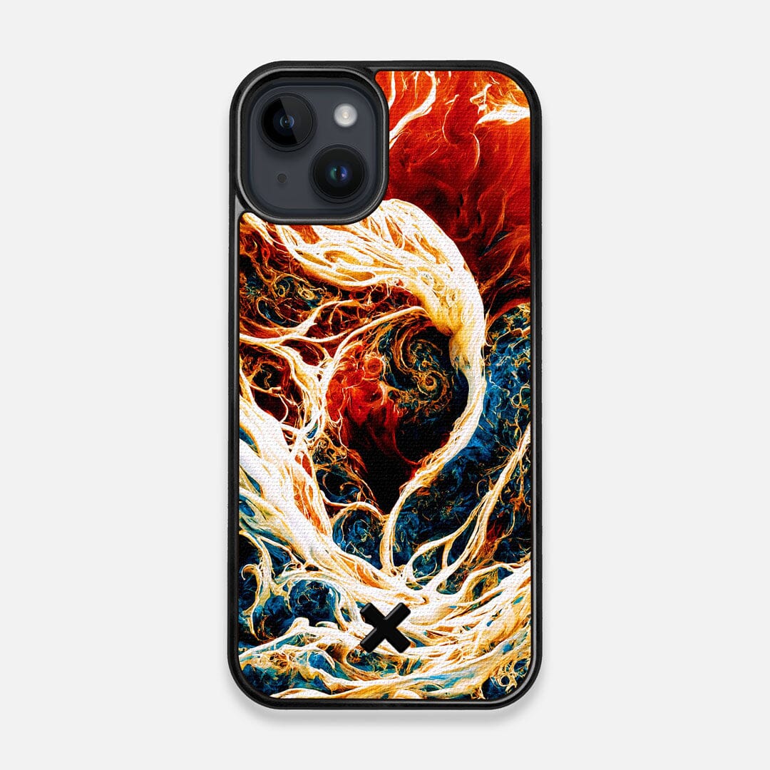 Front view of the stylized AI generated art print created by John Wingfield printed to cotton canvas iPhone 14 MagSafe Case by Keyway Designs