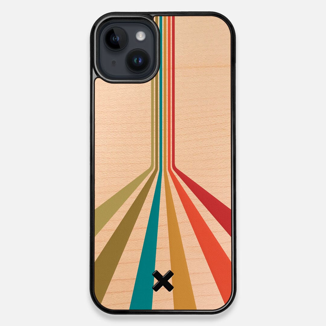 Front view of the array of colour beams splitting across the MagSafe Case printed on Maple wood iPhone 14 Plus MagSafe Case by Keyway Designs