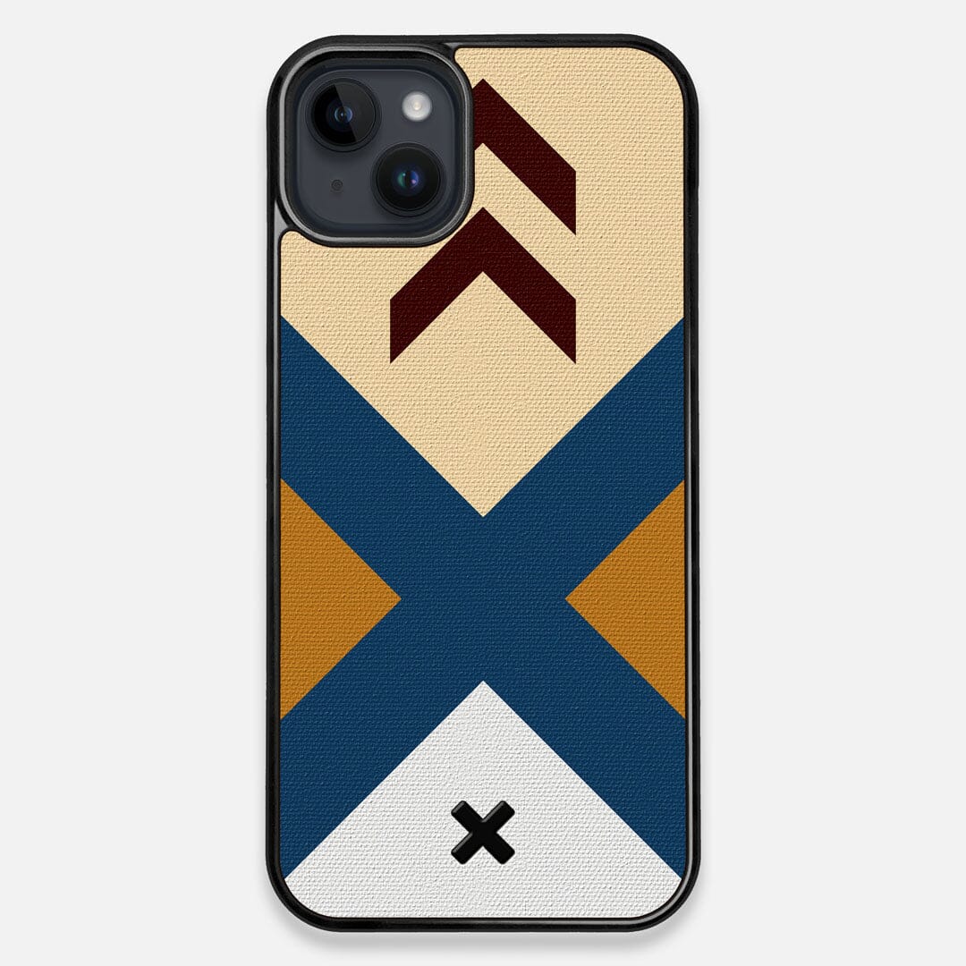 Front view of the Camp Adventure Marker in the Wayfinder series UV-Printed thick cotton canvas iPhone 15 Plus MagSafe Case by Keyway Designs