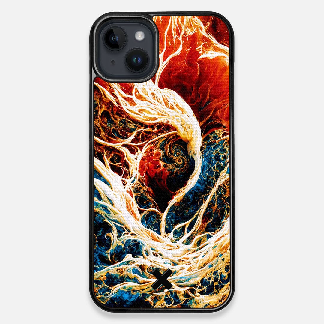 Front view of the stylized AI generated art print created by John Wingfield printed to cotton canvas iPhone 14 Plus MagSafe Case by Keyway Designs