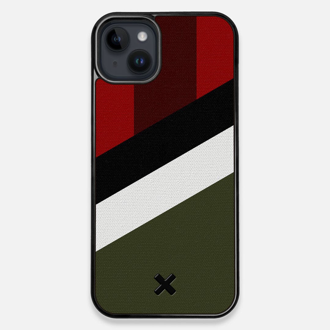 Front view of the Highland Adventure Marker in the Wayfinder series UV-Printed thick cotton canvas iPhone 15 Plus MagSafe Case by Keyway Designs