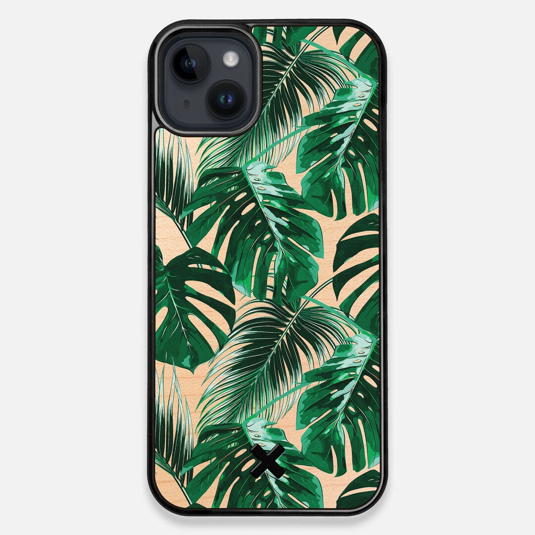 Front view of the Palm leaf printed Maple Wood iPhone 14 Plus MagSafe Case by Keyway Designs