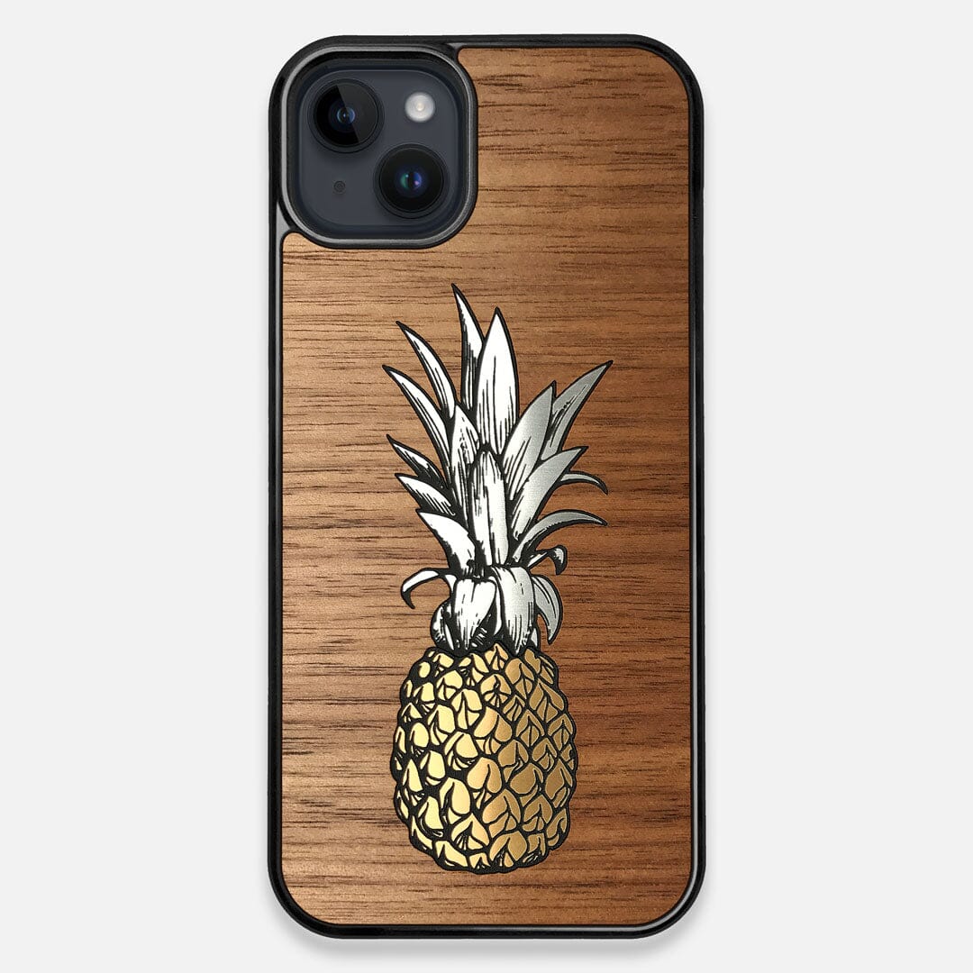 Front view of the Pineapple Walnut Wood iPhone 14 Plus MagSafe Case by Keyway Designs
