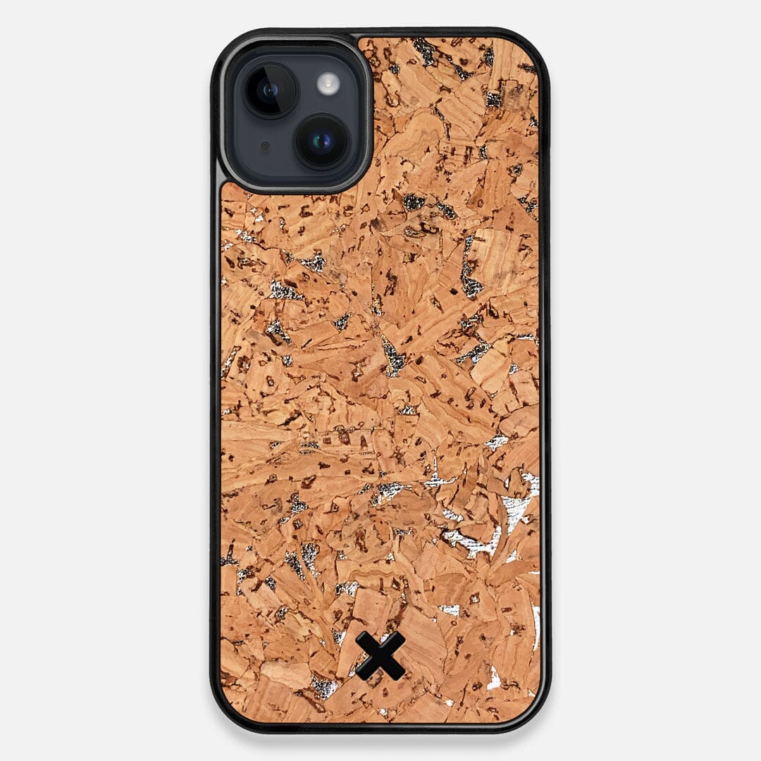Front view of the silver fleck natural cork iPhone 14 Plus MagSafe Case by Keyway Designs