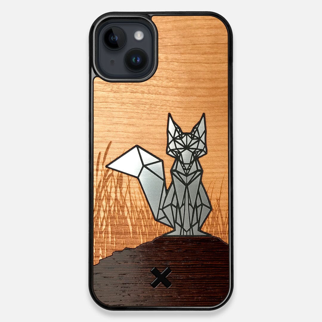 Front view of the Silver Fox & Cherry Wood iPhone 15 Plus MagSafe Case by Keyway Designs