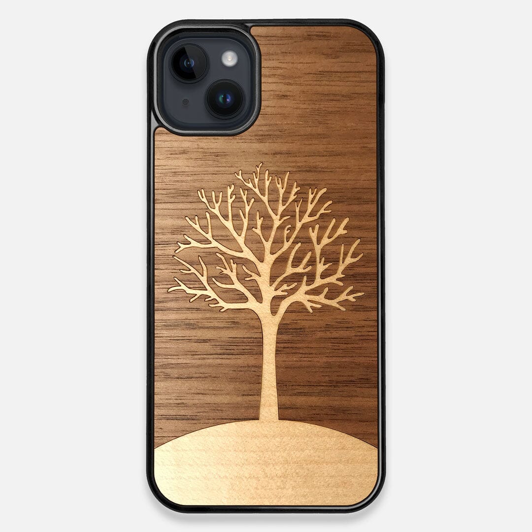 Front view of the Tree Of Life Walnut Wood iPhone 14 Plus MagSafe Case by Keyway Designs