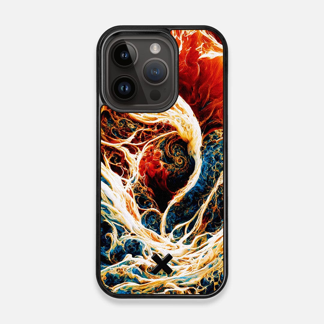 Front view of the stylized AI generated art print created by John Wingfield printed to cotton canvas iPhone 14 Pro MagSafe Case by Keyway Designs