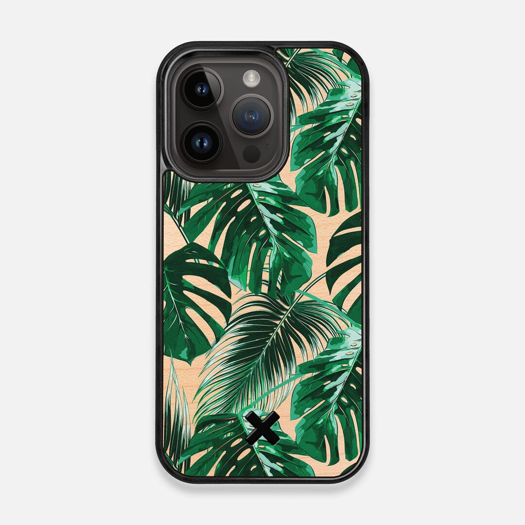 Front view of the Palm leaf printed Maple Wood iPhone 14 Pro MagSafe Case by Keyway Designs