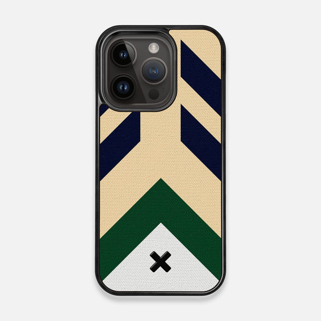 Front view of the Passage Adventure Marker in the Wayfinder series UV-Printed thick cotton canvas iPhone 14 Pro MagSafe Case by Keyway Designs