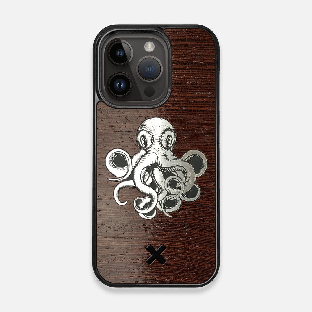 Front view of the Prize Kraken Wenge Wood iPhone 14 Pro MagSafe Case by Keyway Designs