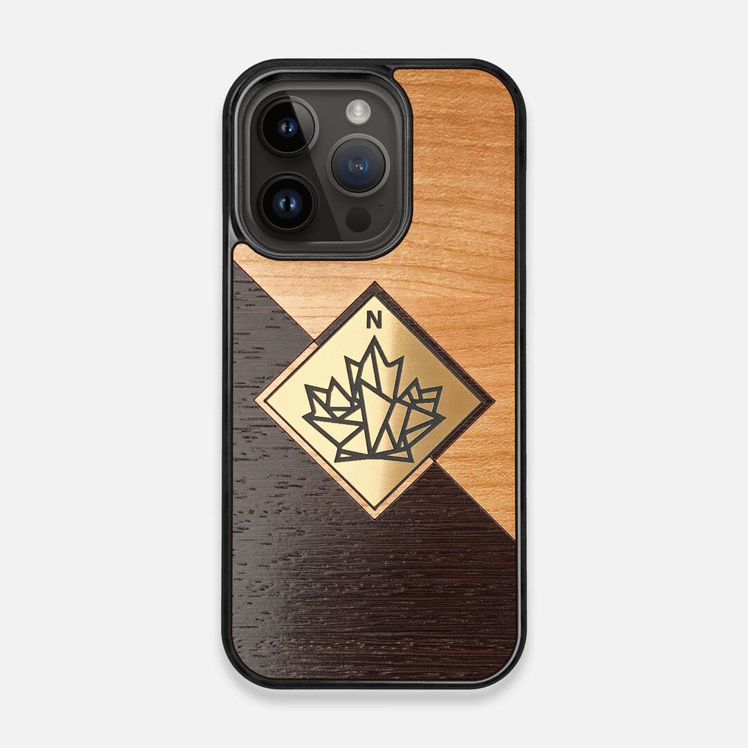 Front view of the True North by Northern Philosophy Cherry & Wenge Wood iPhone 14 Pro MagSafe Case by Keyway Designs