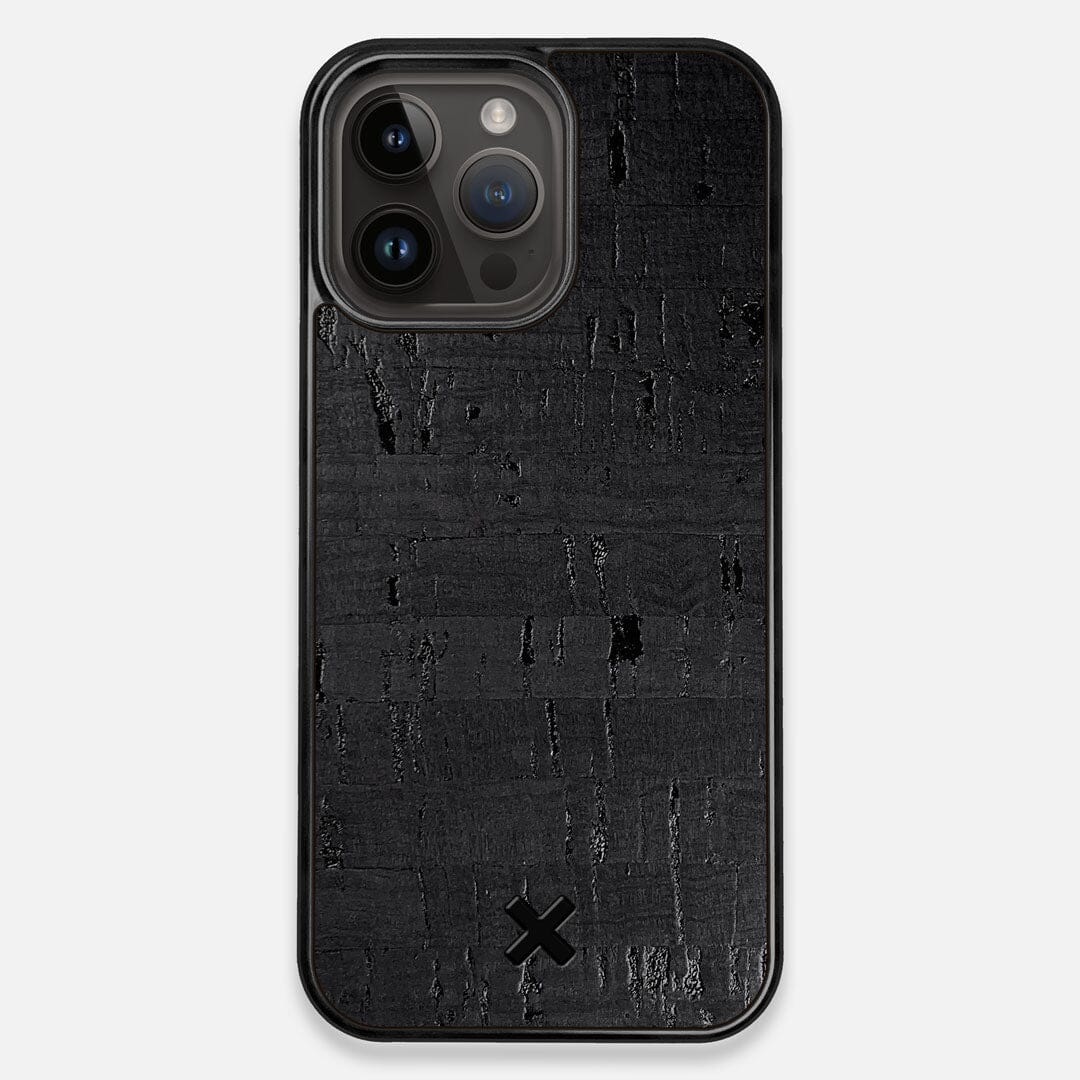 Front view of the dyed black natural cork iPhone 14 Pro Max MagSafe Case by Keyway Designs
