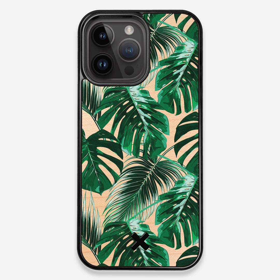Front view of the Palm leaf printed Maple Wood iPhone 14 Pro Max MagSafe Case by Keyway Designs
