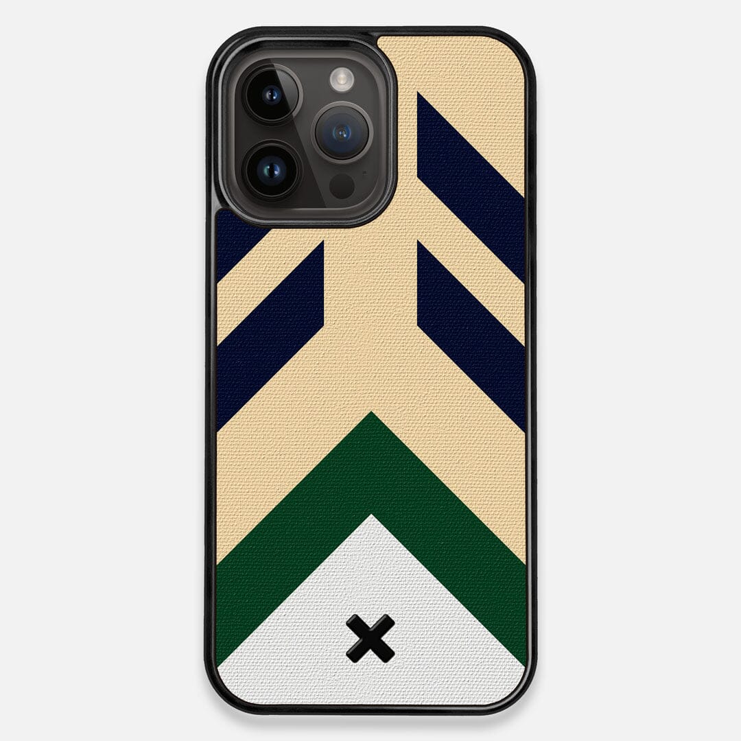 Front view of the Passage Adventure Marker in the Wayfinder series UV-Printed thick cotton canvas iPhone 14 Pro Max MagSafe Case by Keyway Designs
