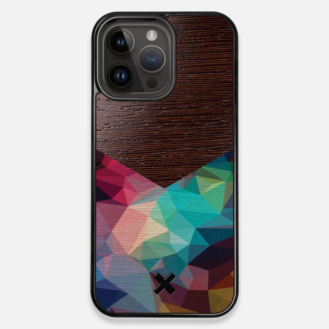 Front view of the vibrant Geometric Gradient printed Wenge Wood iPhone 14 Pro Max MagSafe Case by Keyway Designs