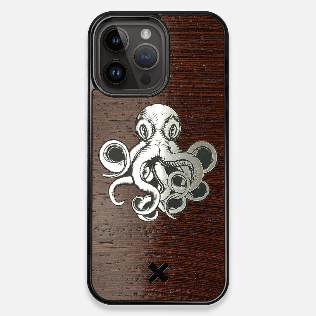 Front view of the Prize Kraken Wenge Wood iPhone 14 Pro Max MagSafe Case by Keyway Designs