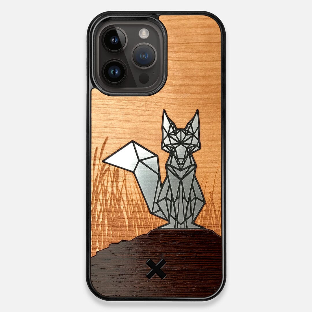 Front view of the Silver Fox & Cherry Wood iPhone 14 Pro Max MagSafe Case by Keyway Designs