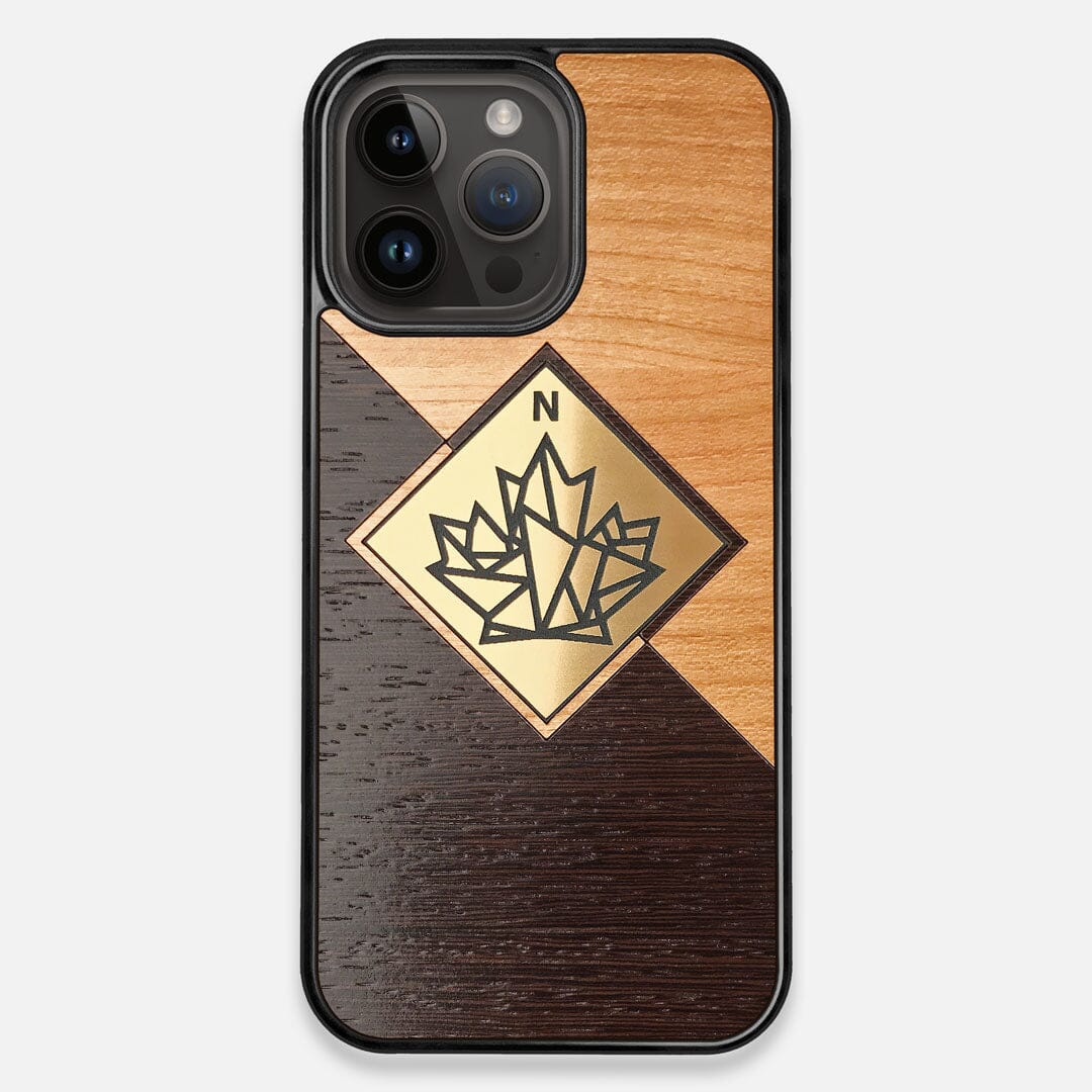 Front view of the True North by Northern Philosophy Cherry & Wenge Wood iPhone 14 Pro Max MagSafe Case by Keyway Designs