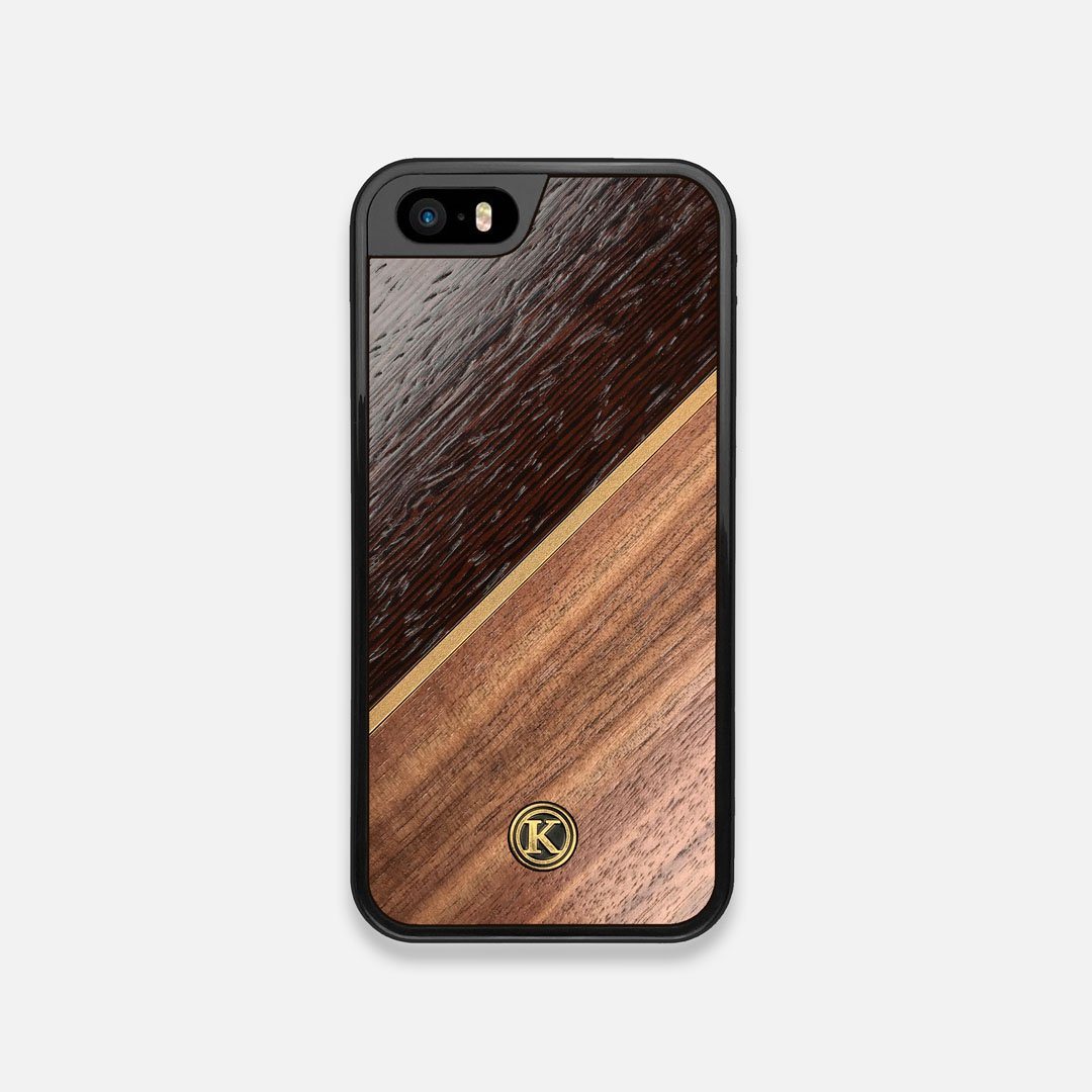 Front view of the Alium Walnut, Gold, and Wenge Elegant Wood iPhone 5 Case by Keyway Designs