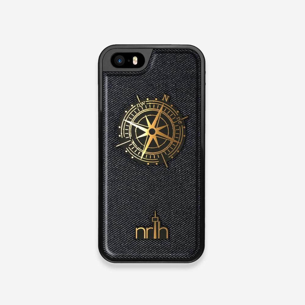 Front view of the Compass By Nrth Blue Denim iPhone 5 Case by Keyway Designs