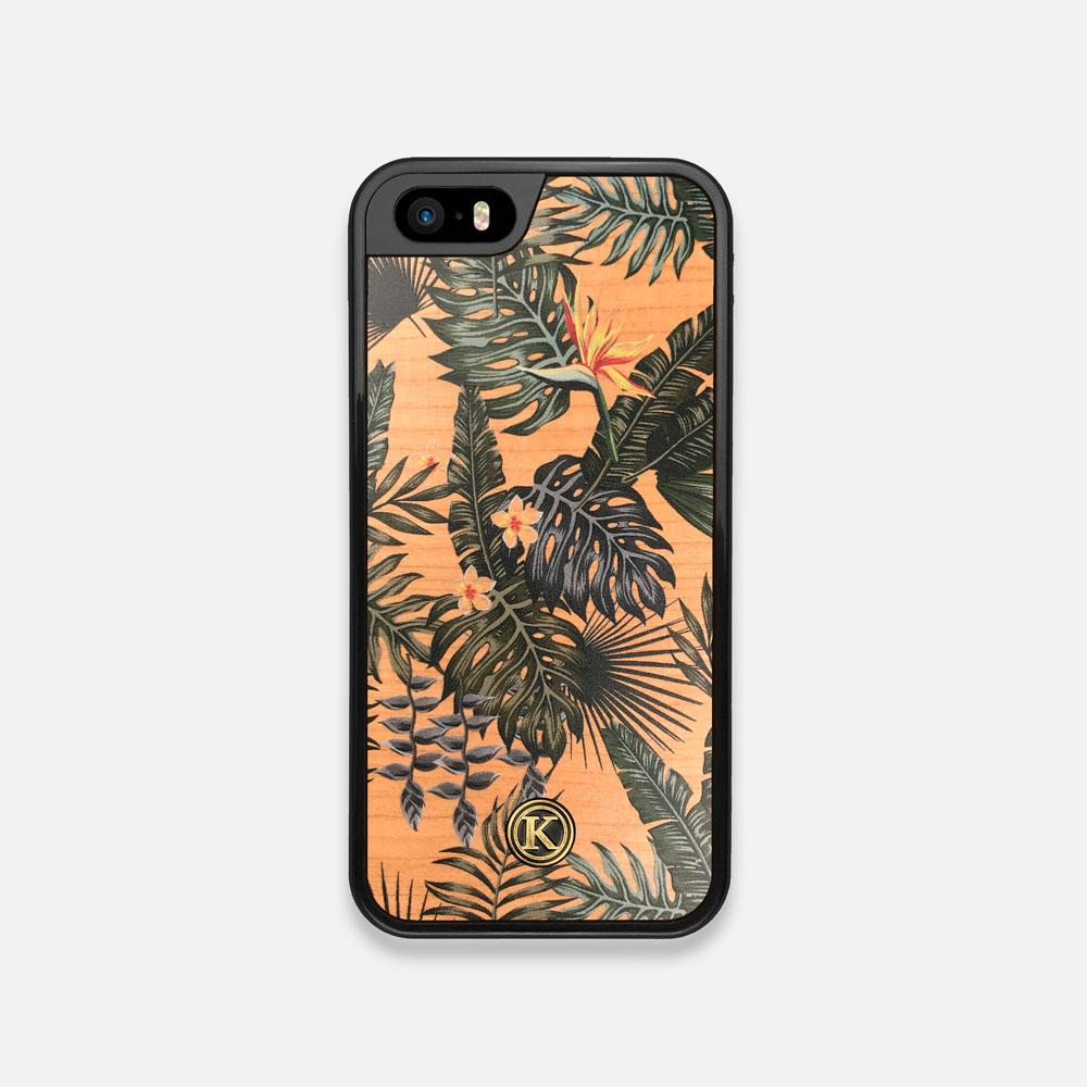 Front view of the Floral tropical leaf printed Cherry Wood iPhone 5 Case by Keyway Designs