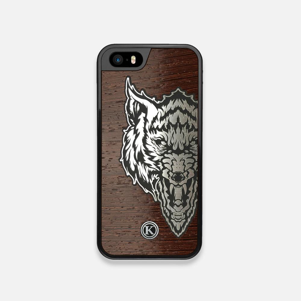 Front view of the Lobo Dark By Orozco Design Wenge Wood iPhone 5 Case by Keyway Designs