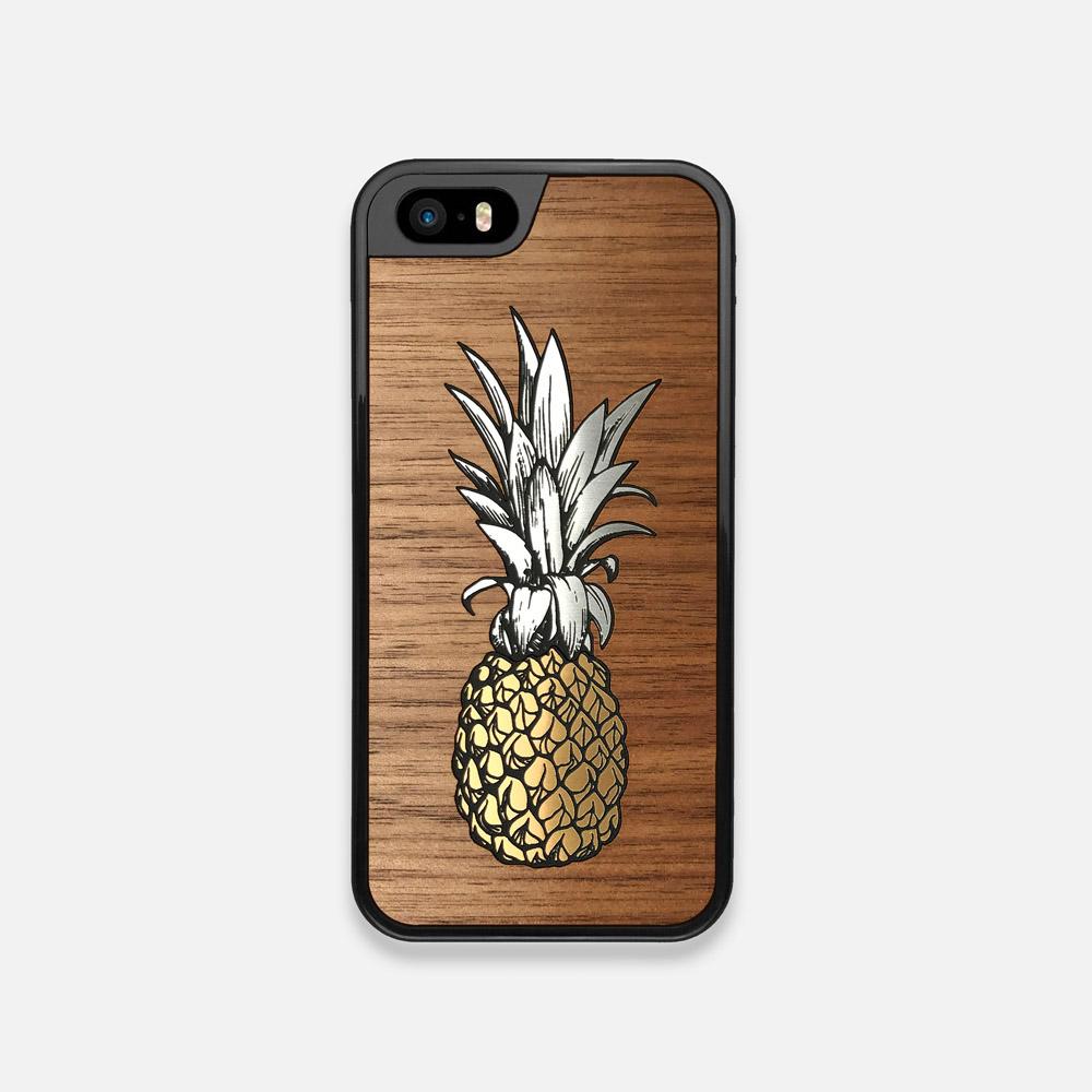 Front view of the Pineapple Walnut Wood iPhone 5 Case by Keyway Designs
