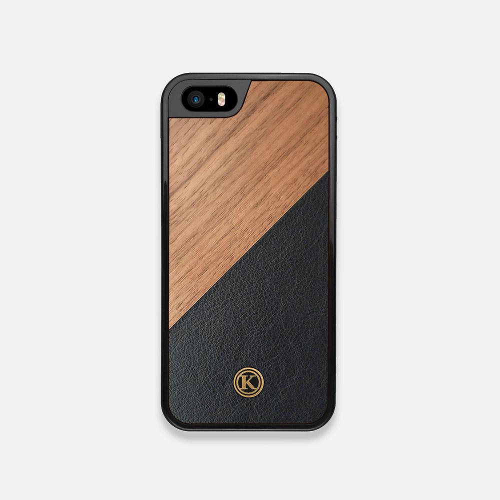 Front view of the Walnut Rift Elegant Wood & Leather iPhone 5 Case by Keyway Designs