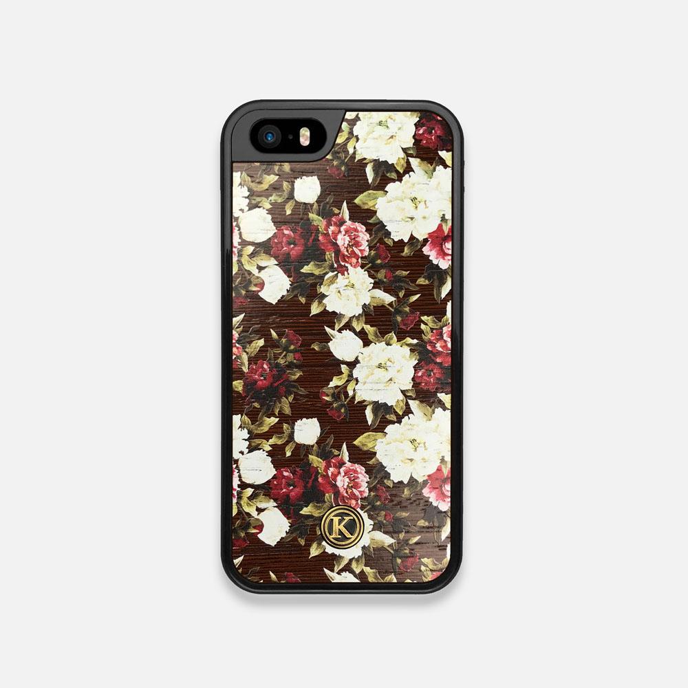 Front view of the Rose white and red rose printed Wenge Wood iPhone 5 Case by Keyway Designs