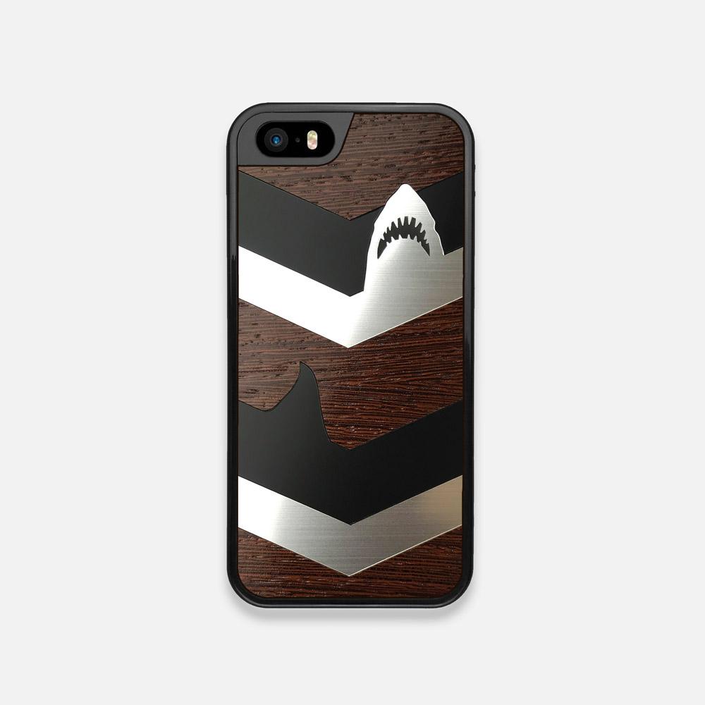 Front view of the Shark Chevron Dark By Parker Barrow Wenge Wood iPhone 5 Case by Keyway Designs