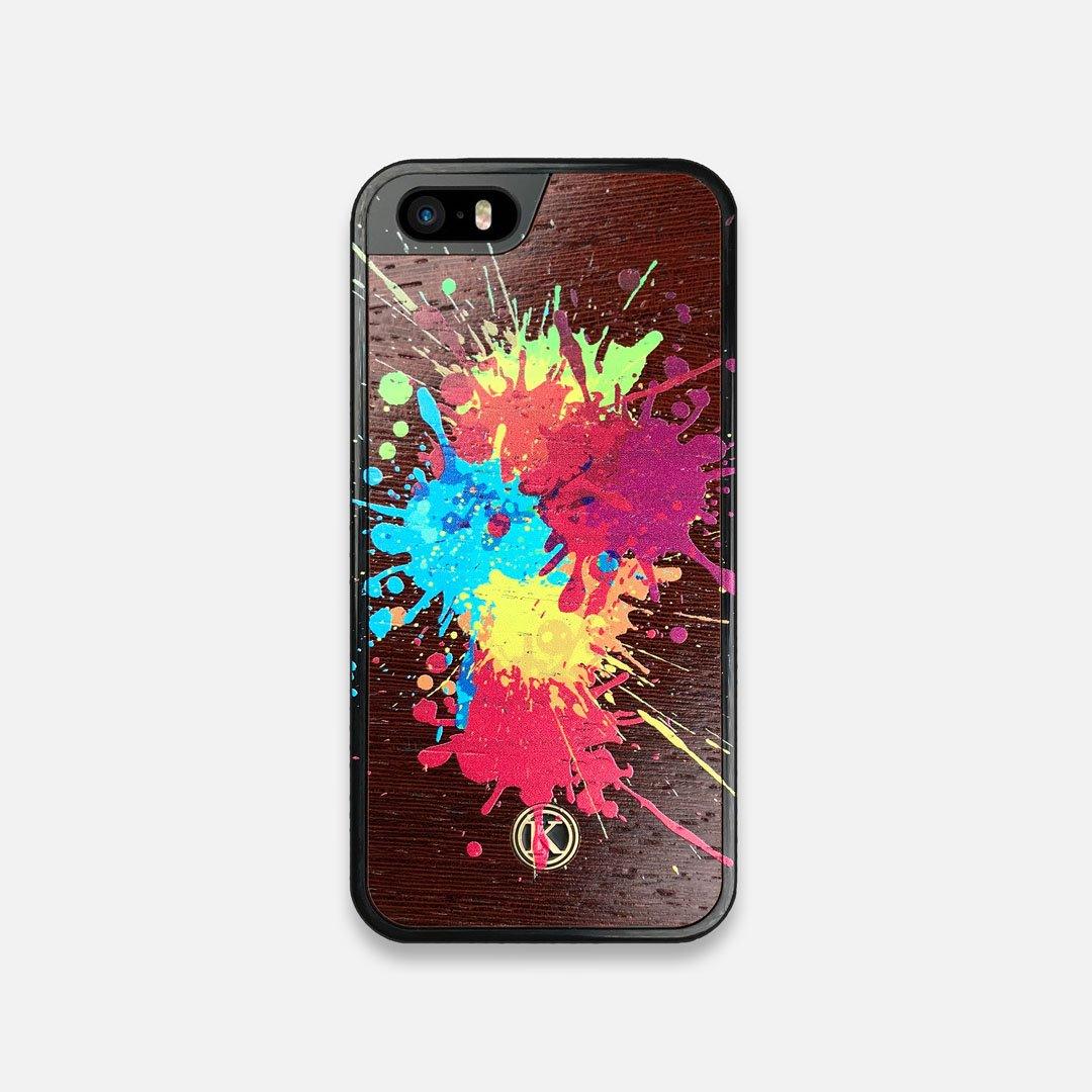 Front view of the illustration-style paint drops printed Wenge Wood iPhone 5 Case by Keyway Designs