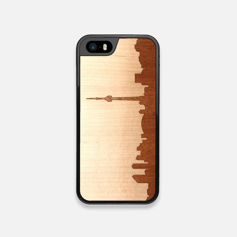 Front view of the Toronto Skyline Maple Wood iPhone 5 Case by Keyway Designs