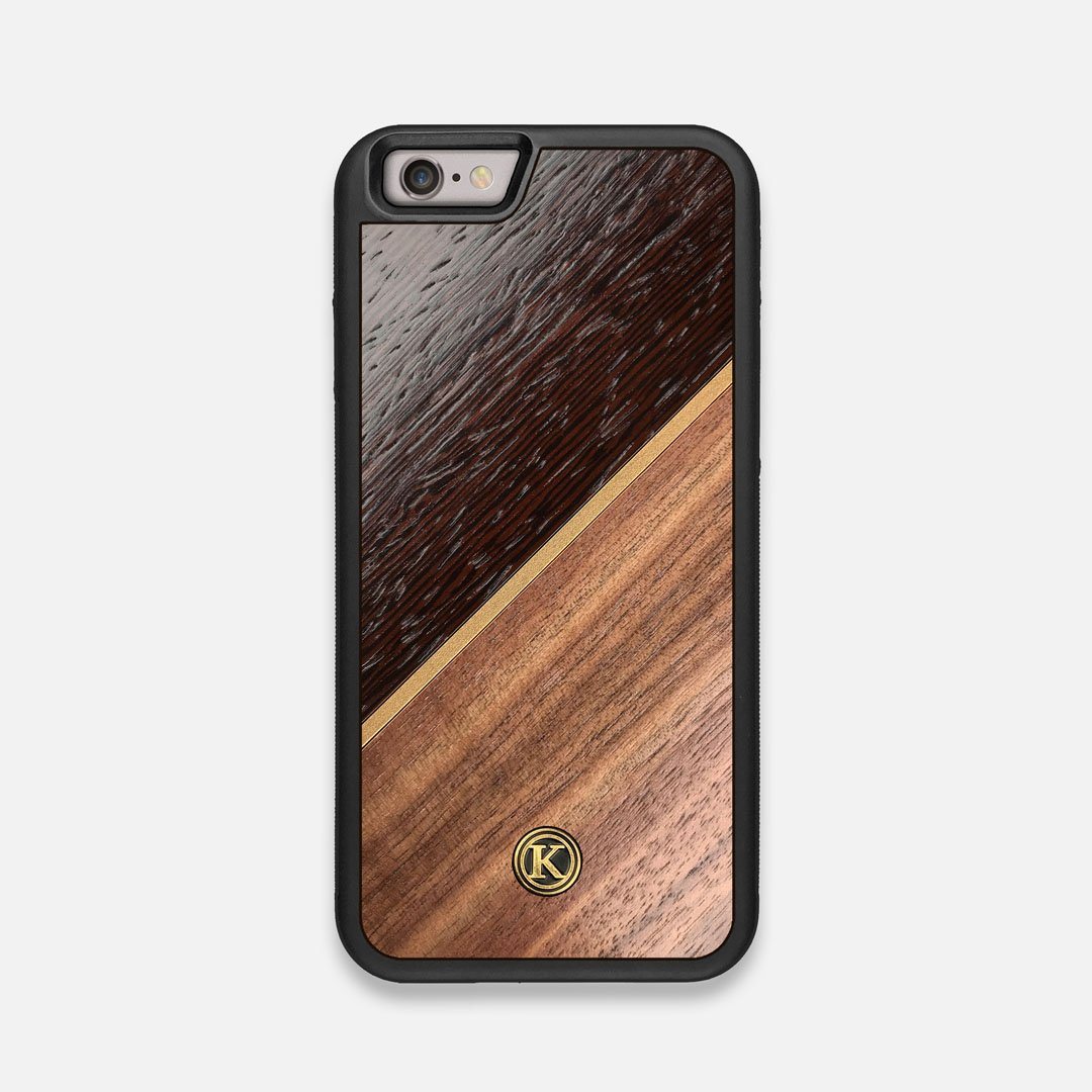 Front view of the Alium Walnut, Gold, and Wenge Elegant Wood iPhone 6 Case by Keyway Designs