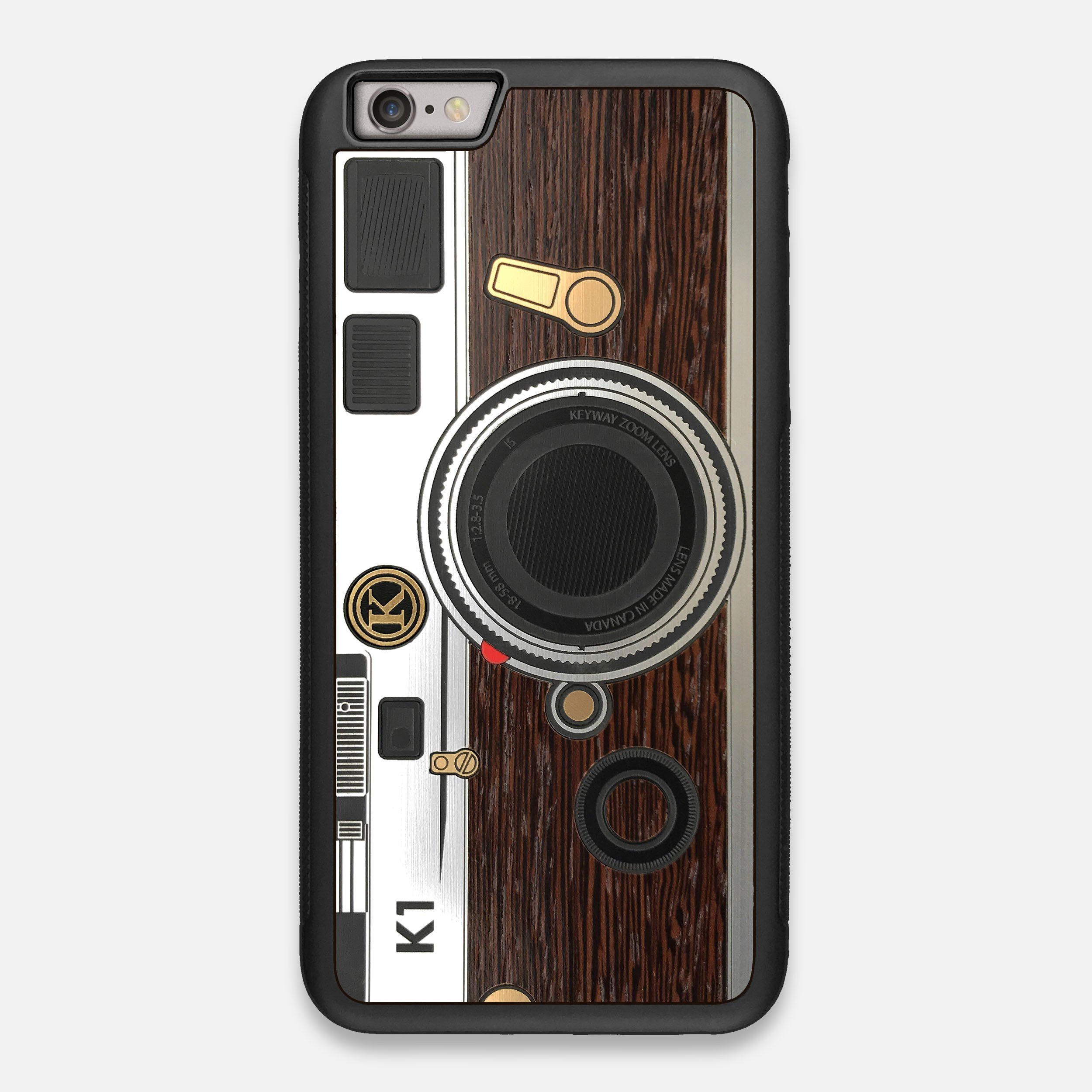 Front view of the classic Camera, silver metallic and wood iPhone 6 Plus Case by Keyway Designs