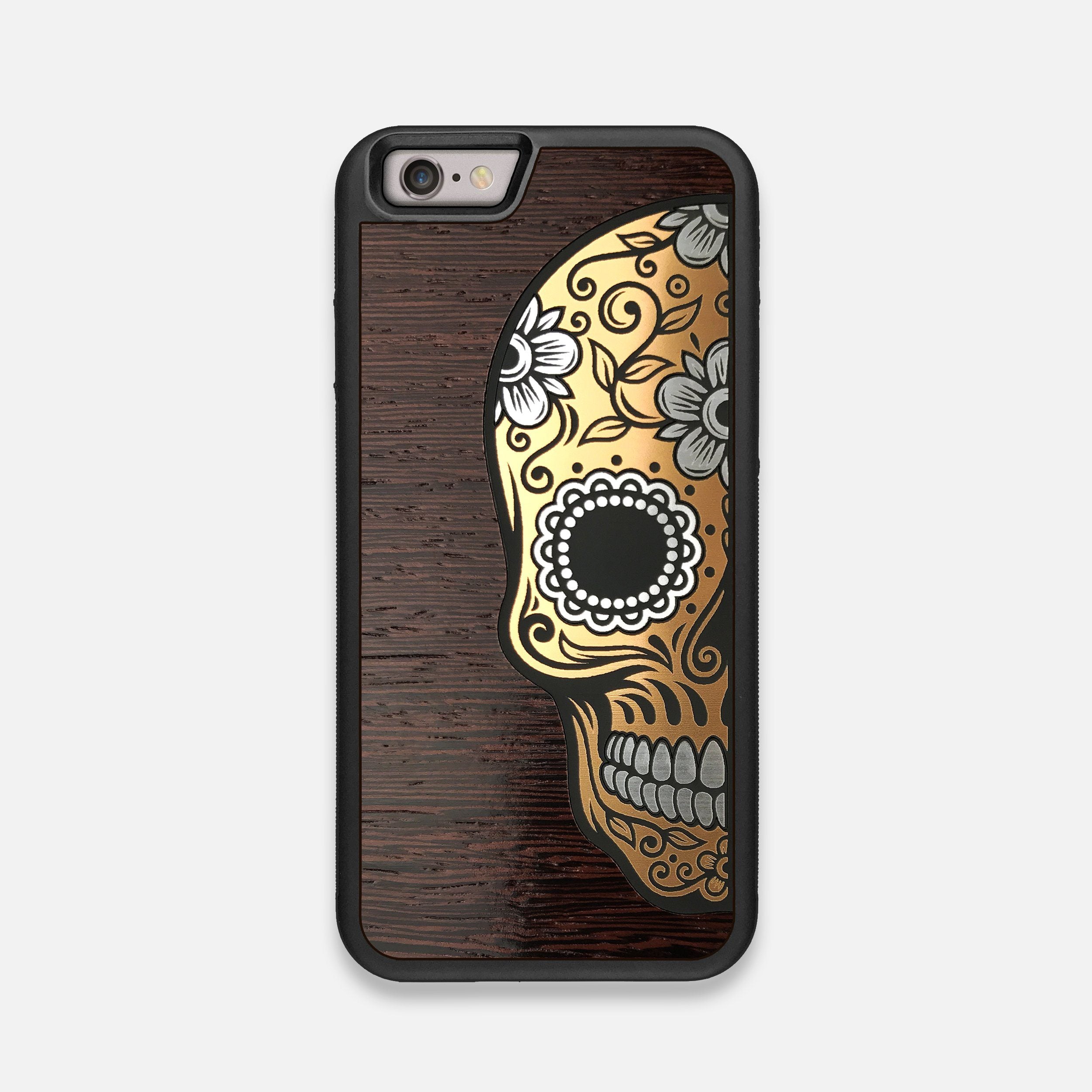 Front view of the Calavera Wood Sugar Skull Wood iPhone 6 Case by Keyway Designs
