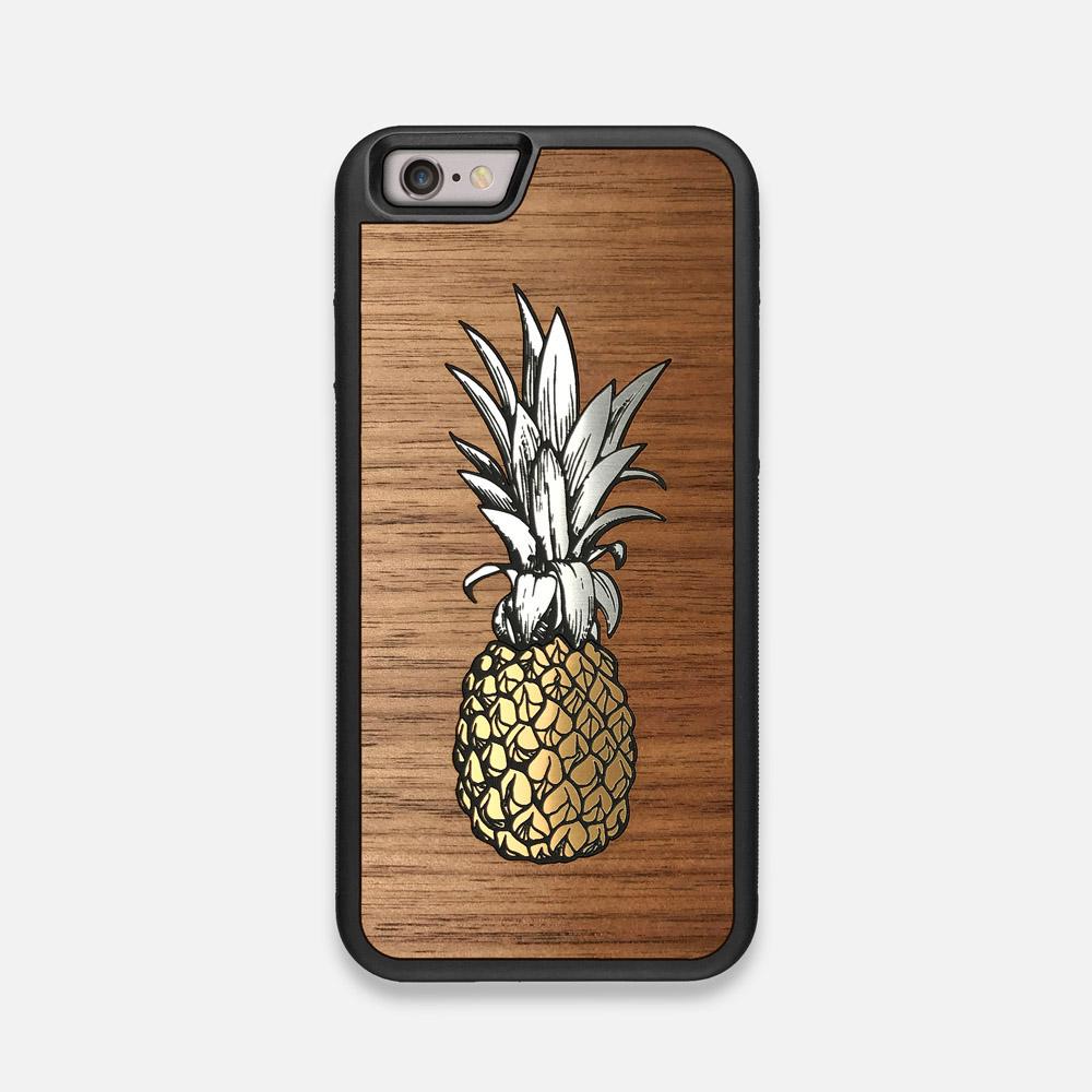 Front view of the Pineapple Walnut Wood iPhone 6 Case by Keyway Designs