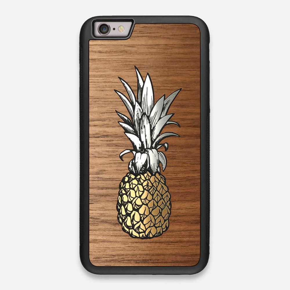 Front view of the Pineapple Walnut Wood iPhone 6 Plus Case by Keyway Designs