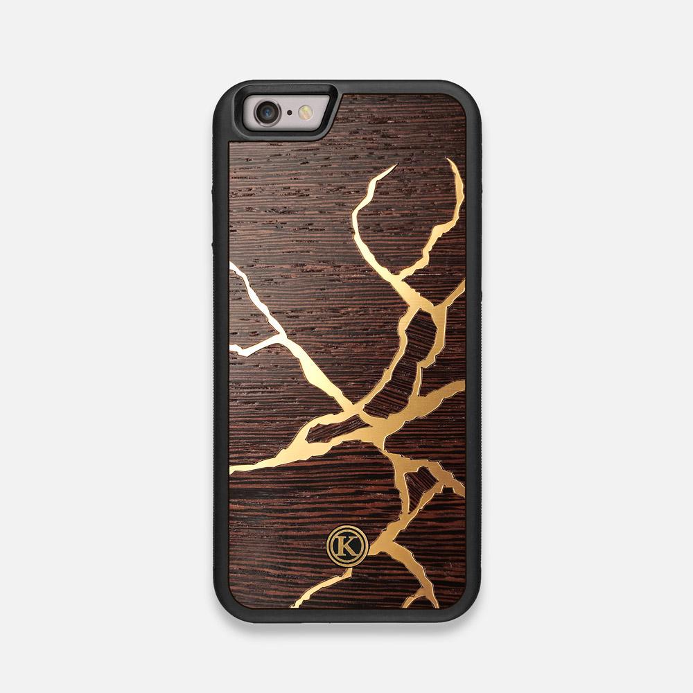 Front view of the Kintsugi inspired Gold and Wenge Wood iPhone 6 Case by Keyway Designs