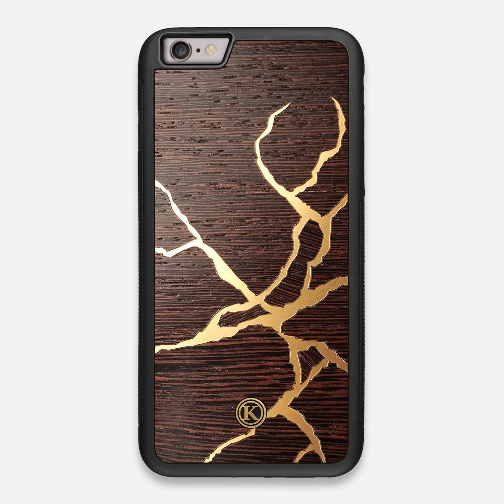 Front view of the Kintsugi inspired Gold and Wenge Wood iPhone 6 Plus Case by Keyway Designs