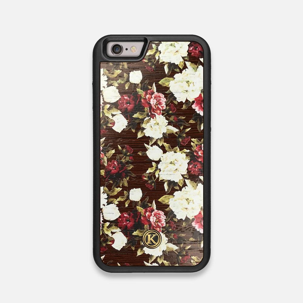 Front view of the Rose white and red rose printed Wenge Wood iPhone 6 Case by Keyway Designs