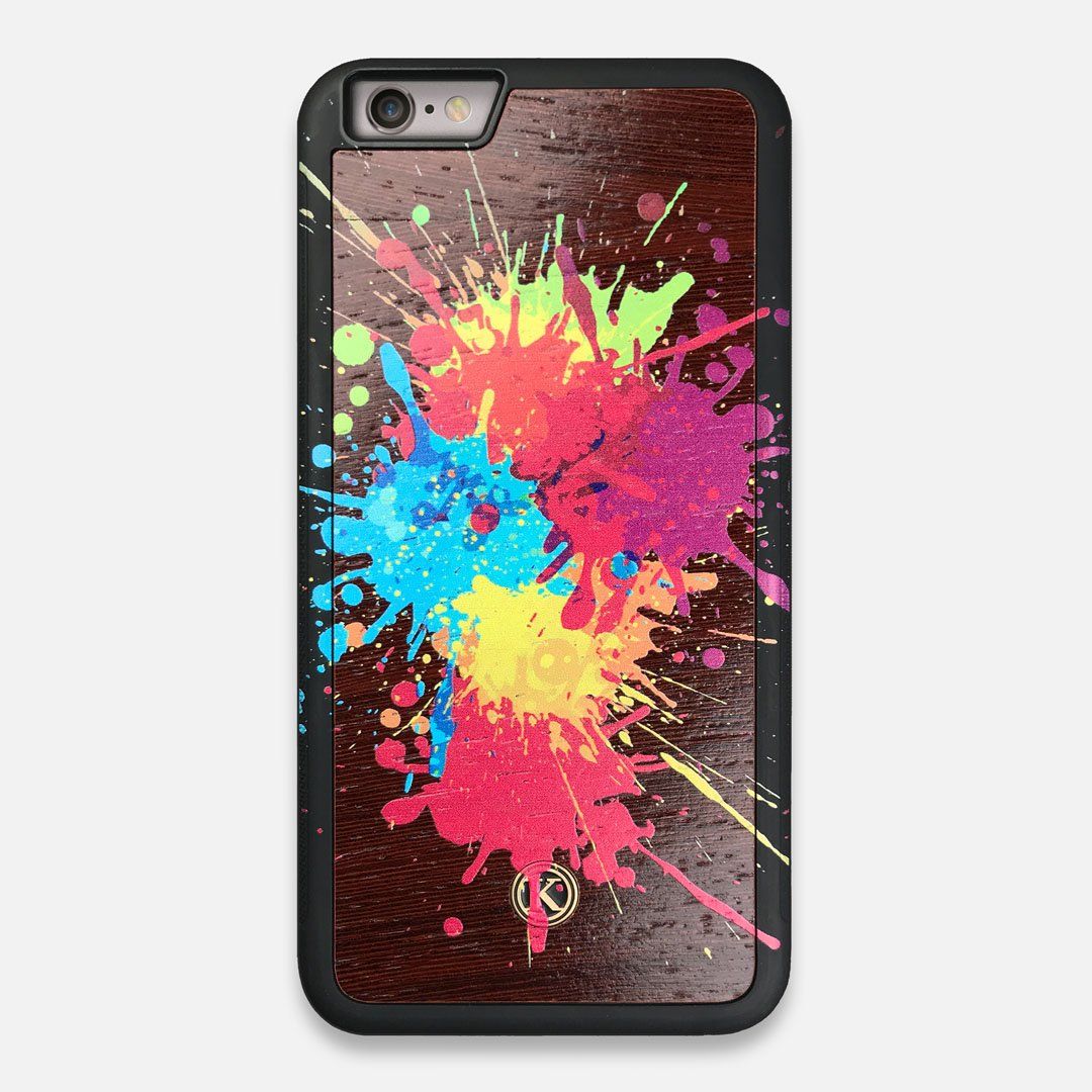 Front view of the illustration-style paint drops printed Wenge Wood iPhone 6 Plus Case by Keyway Designs