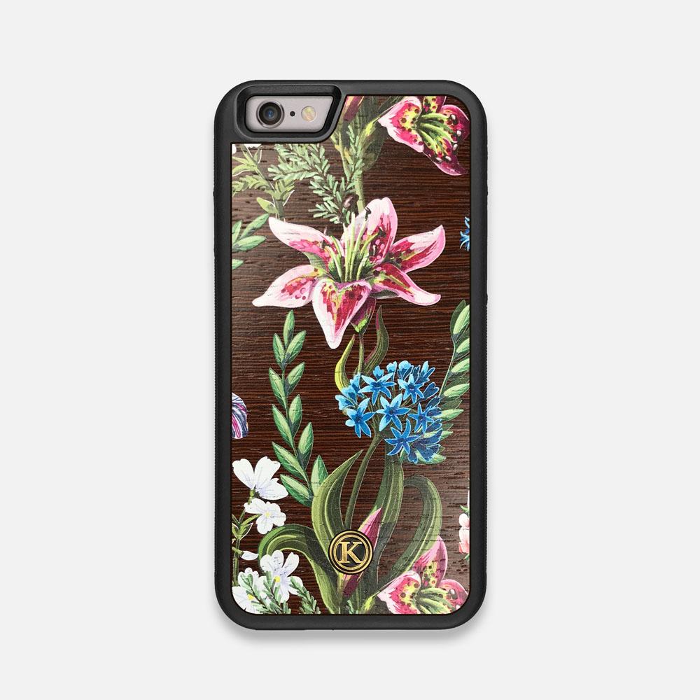 Front view of the Stargazer Lily printed Wenge Wood iPhone 6 Case by Keyway Designs