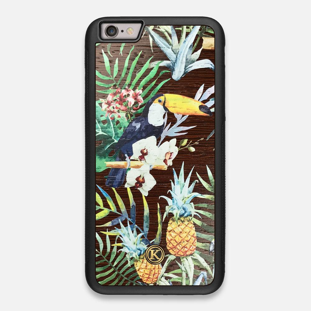 Front view of the Tropic Toucan and leaf printed Wenge Wood iPhone 6 Plus Case by Keyway Designs