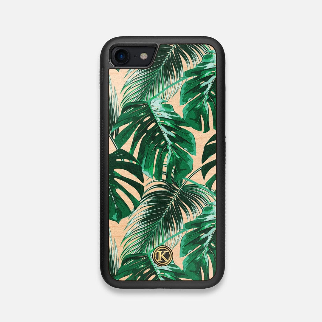 Front view of the Palm leaf printed Maple Wood iPhone 7/8 Case by Keyway Designs