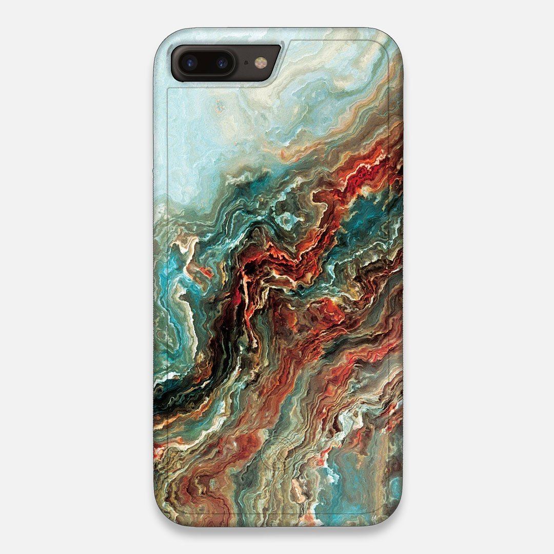 Front view of the vibrant and rich Red & Green flowing marble pattern printed Wenge Wood iPhone 7/8 Plus Case by Keyway Designs