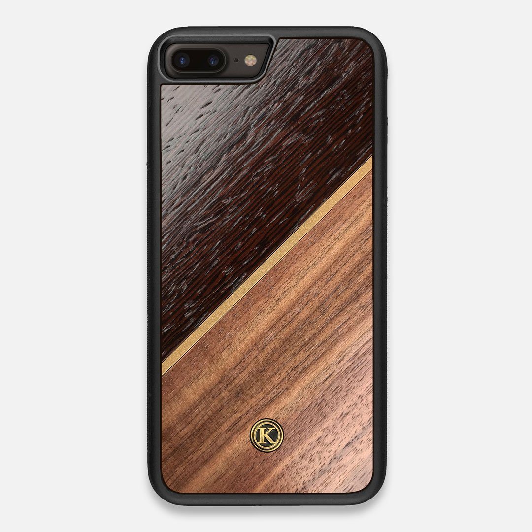 Front view of the Alium Walnut, Gold, and Wenge Elegant Wood iPhone 7/8 Plus Case by Keyway Designs