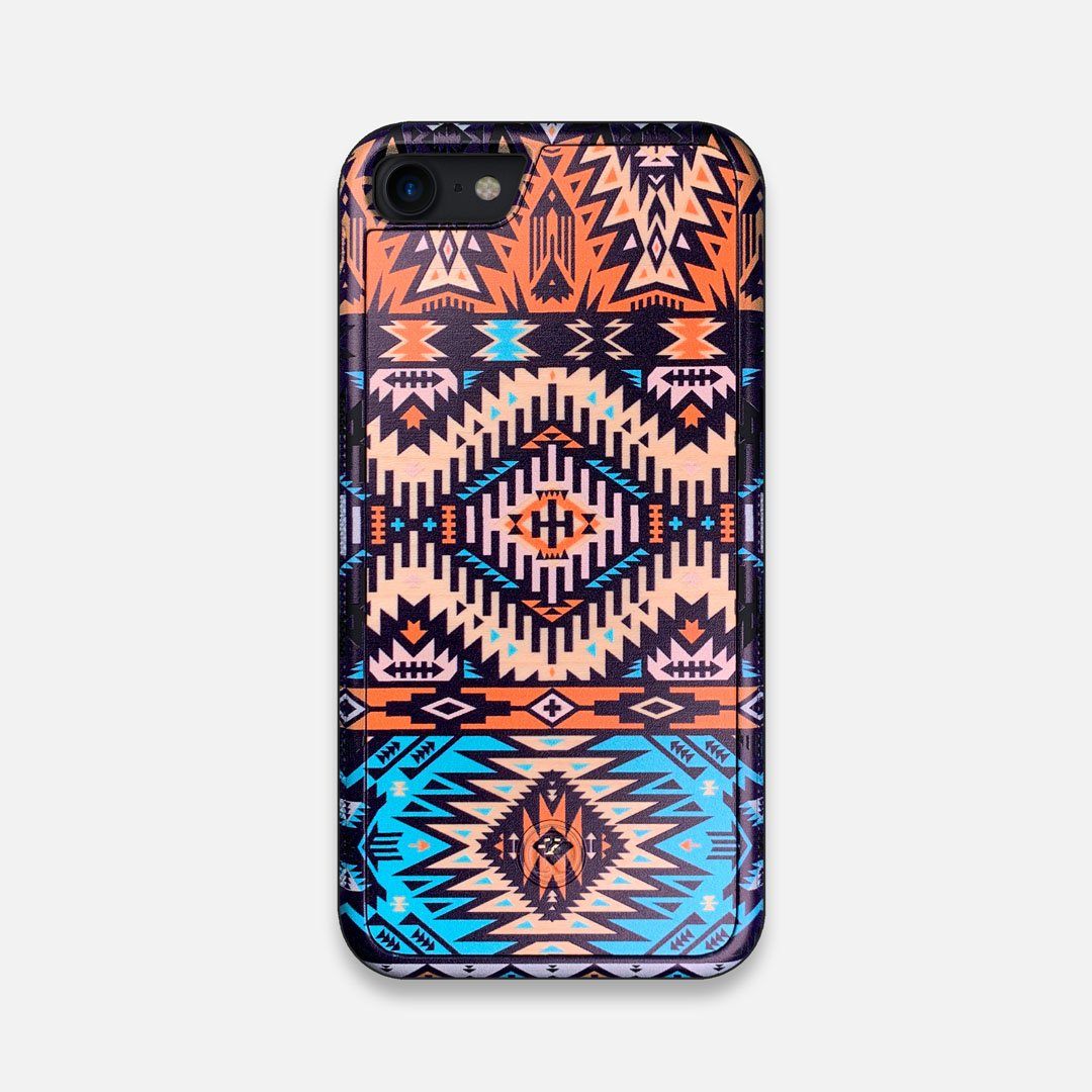Front view of the vibrant Aztec printed Maple Wood iPhone 7/8 Case by Keyway Designs