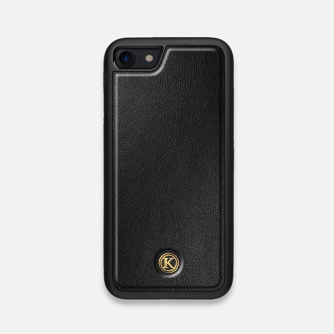 Front view of the Blank Black Leather iPhone 7/8 Case by Keyway Designs