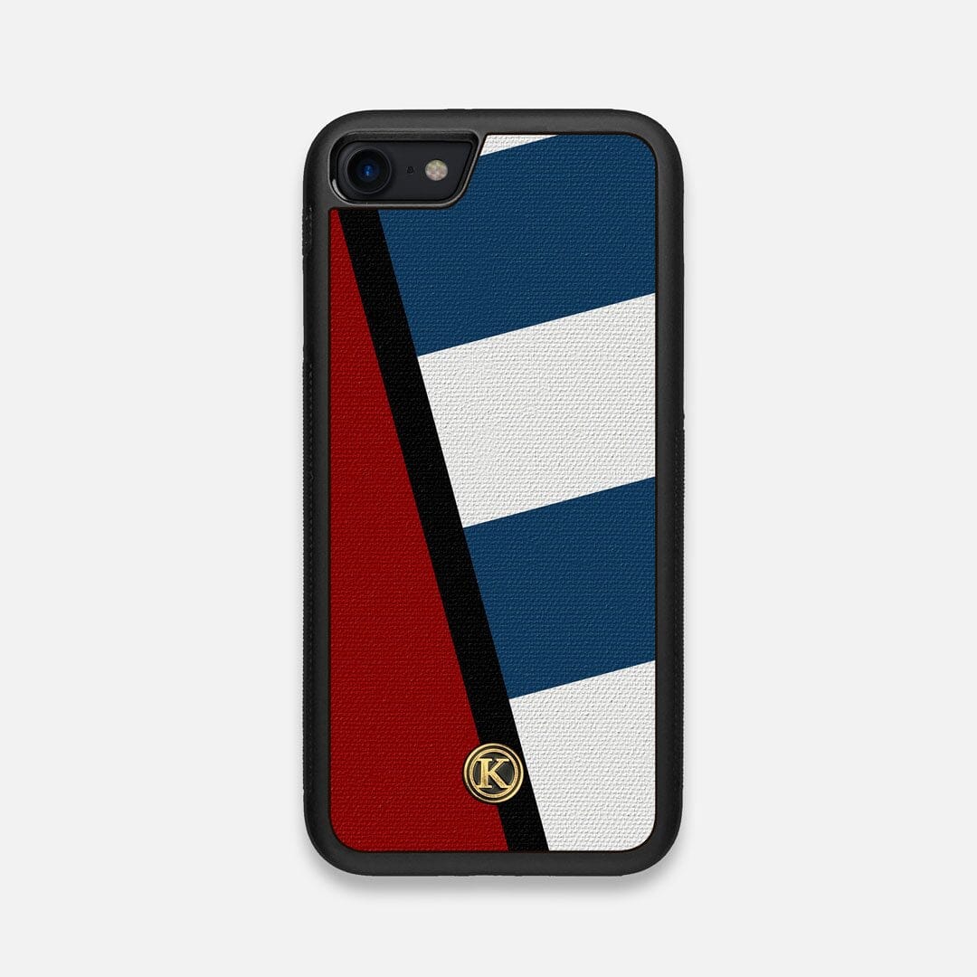 Front view of the Bluff Adventure Marker in the Wayfinder series UV-Printed thick cotton canvas iPhone 7/8 Case by Keyway Designs