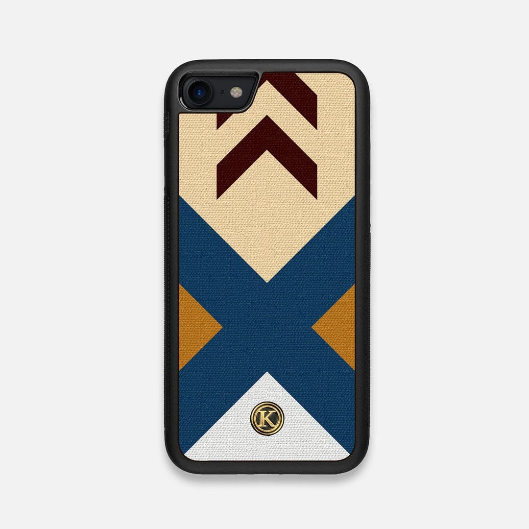 Front view of the Camp Adventure Marker in the Wayfinder series UV-Printed thick cotton canvas iPhone 7/8 Case by Keyway Designs